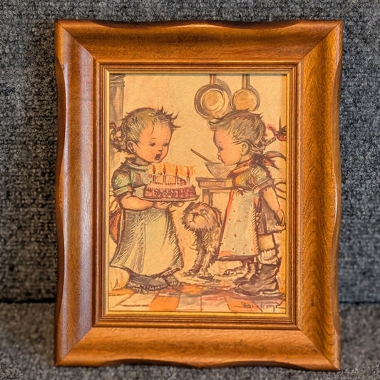 Vintage Jean Bukac Mid-Century Nursery Cottagecore Kids Wood Framed Art Print