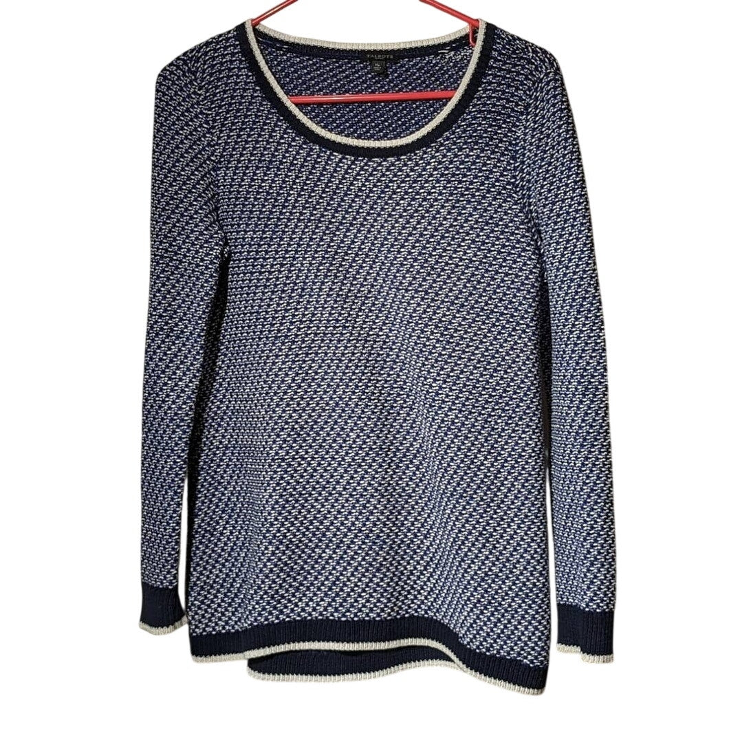 Talbots Navy Cotton Knit Crew Neck Long Sleeve Sweater Womens Petite Sz M