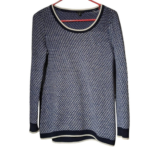 Talbots Navy Cotton Knit Crew Neck Long Sleeve Sweater Womens Petite Sz M