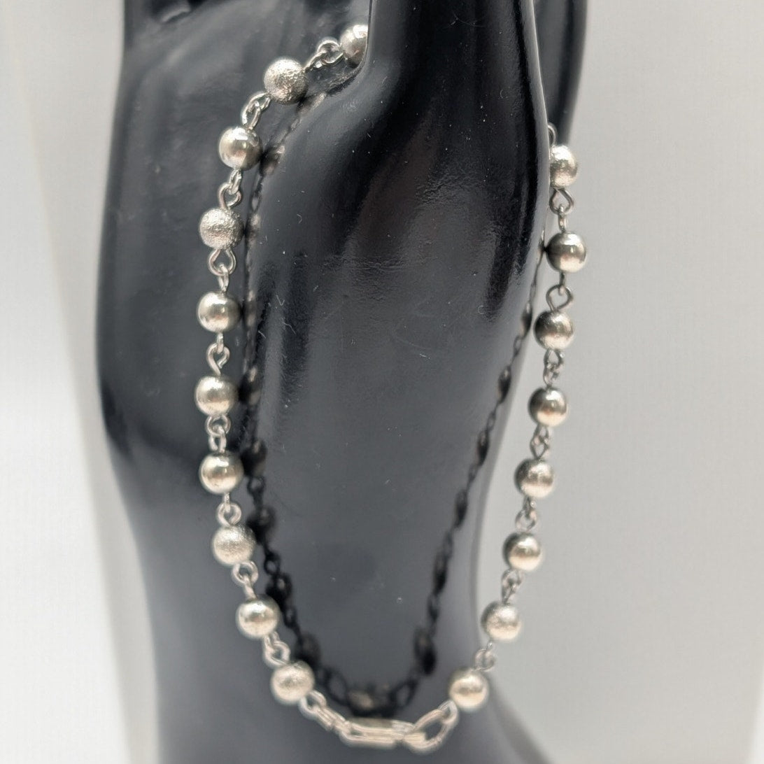 925 Sterling Silver Textured and Polished Bead Chain Bracelet