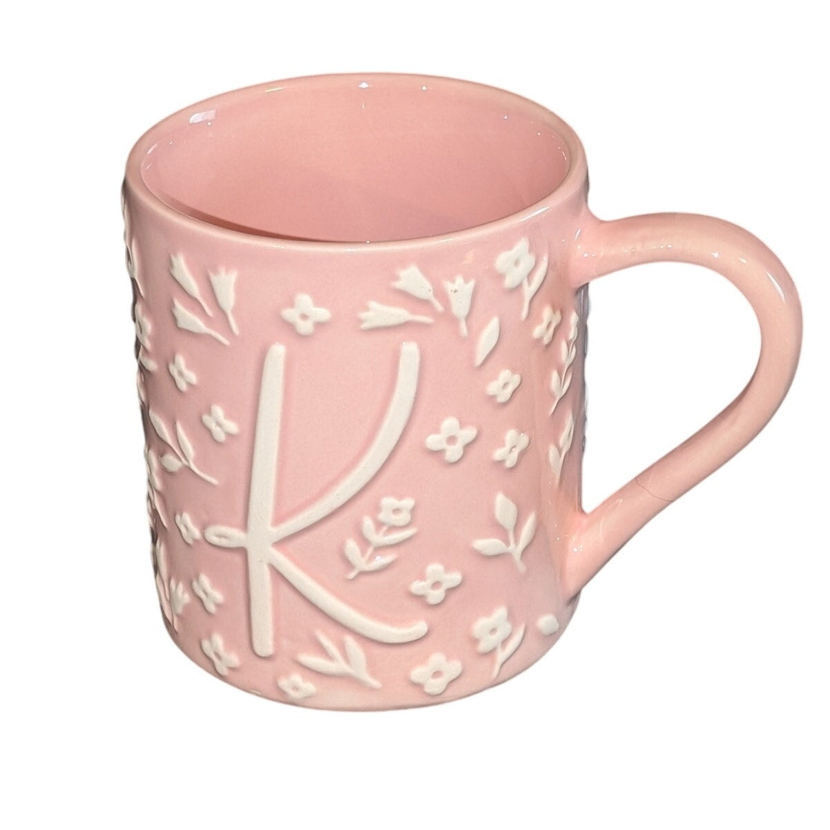 Sunday Mornings Ceramics Pink Floral Initial K Monogram Coffee Tea Mug
