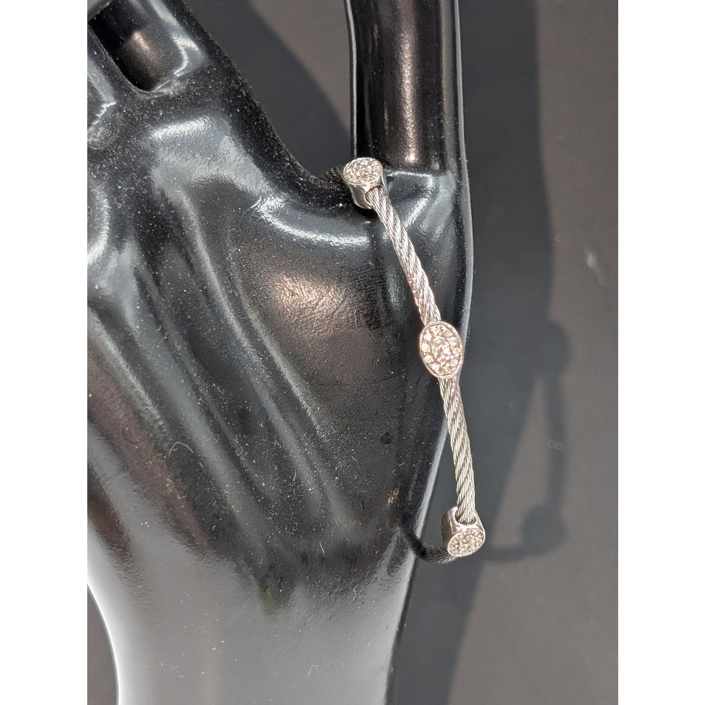 925 Sterling Silver Cable Three CZ Station Bracelet