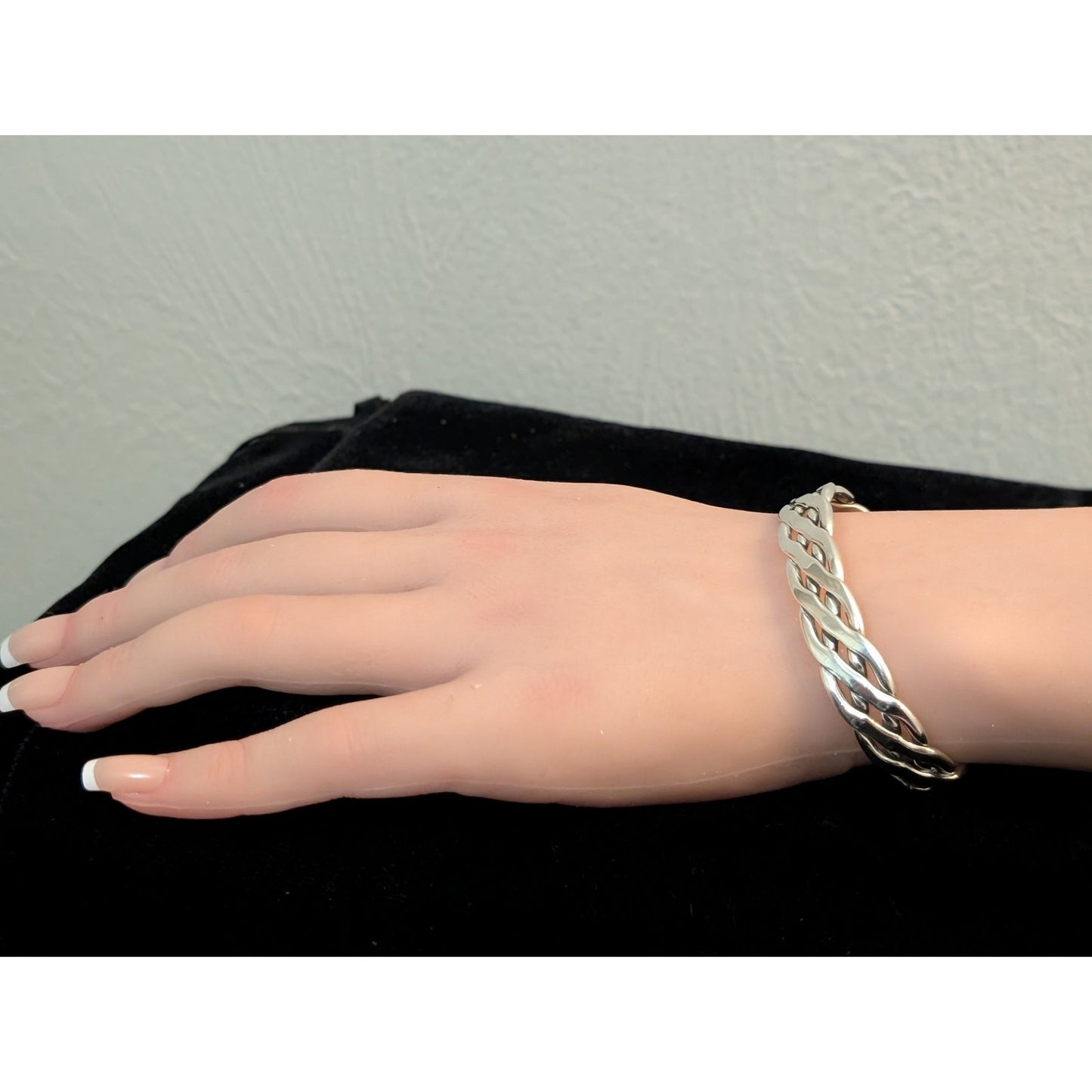 Vintage Mexico 925 Sterling Silver Flat Four Strand Woven Cuff Bracelet