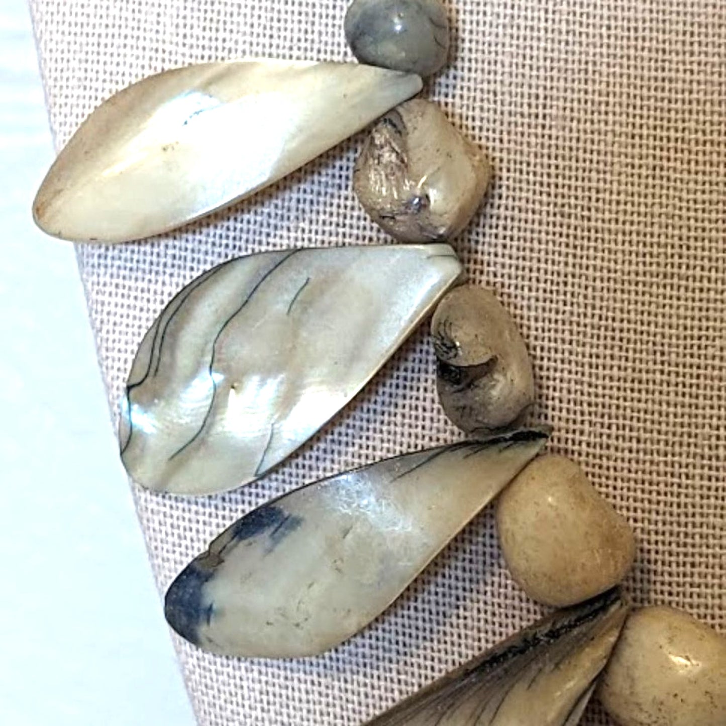 Vintage Mother of Pearl Leaves/Petal Beaded Necklace with Ornate Clasp