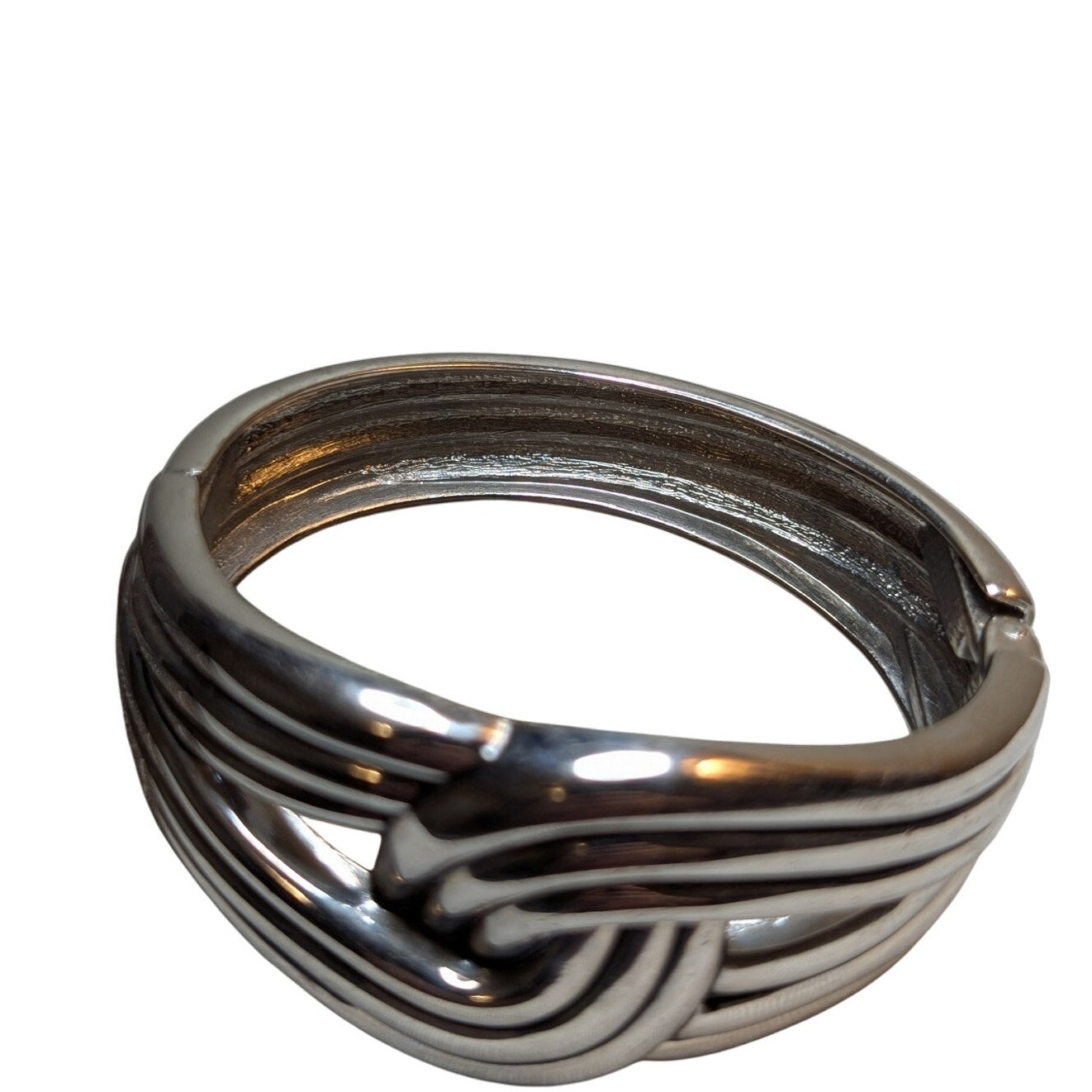 Vintage Silver Tone Love Knot Hinged Bangle Clamper Bracelet