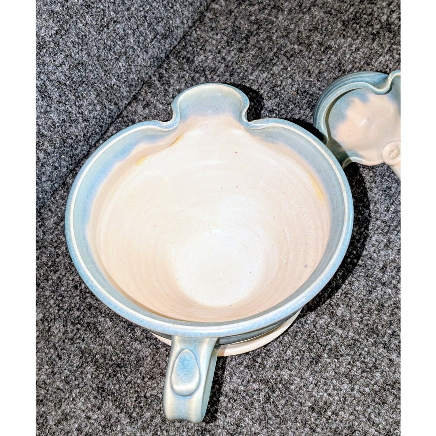Hand Made Blue White Gravy Boat W/ Matching Ladle Studio Pottery