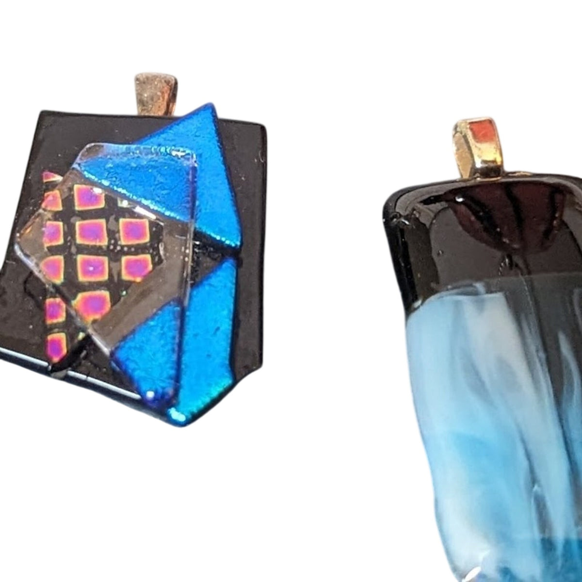 Five Fused Art Glass Pendants and a 925 Italy Bead Ball Chain