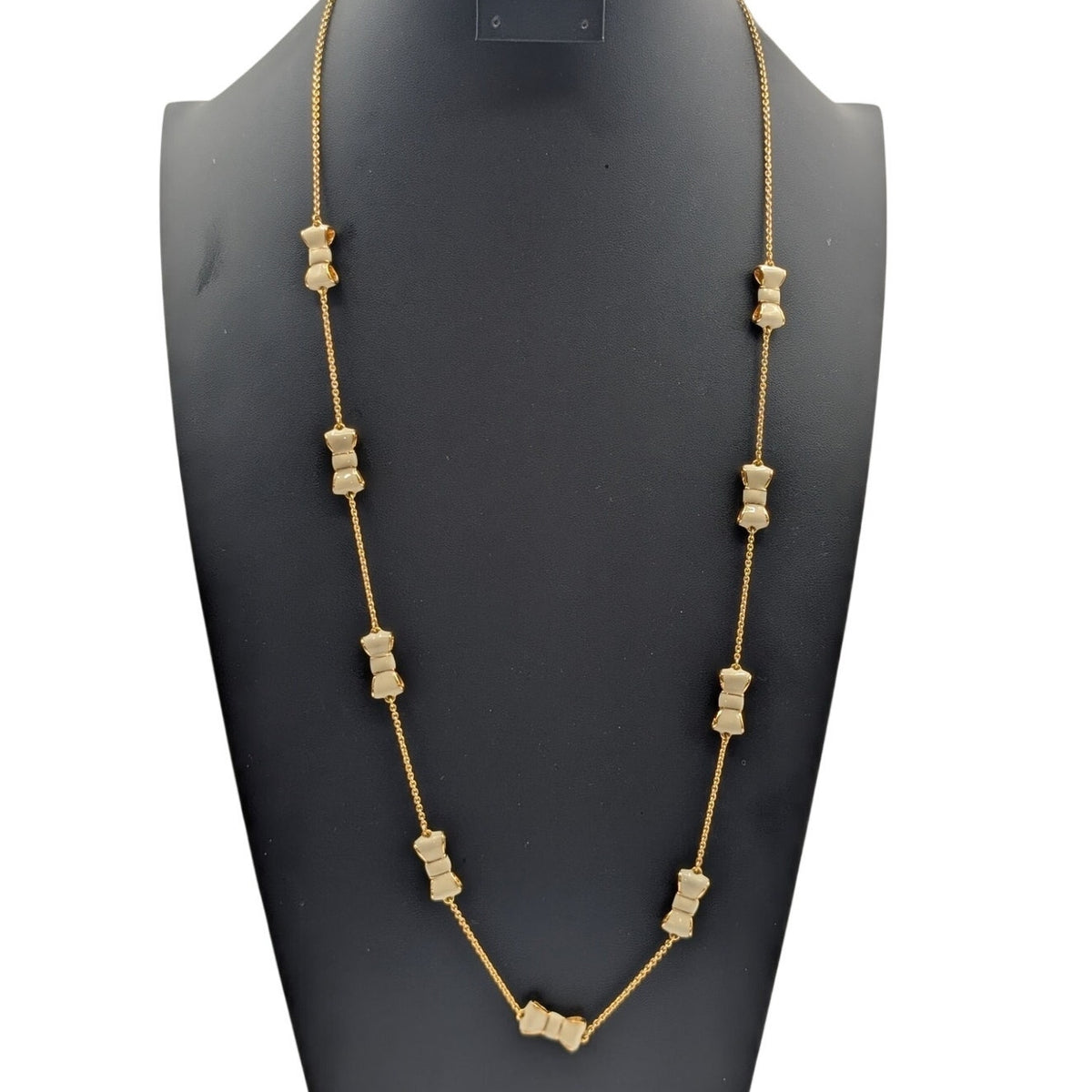 Kate Spade New York Cream Enamel Bow Gold Tone Chain 30" Necklace