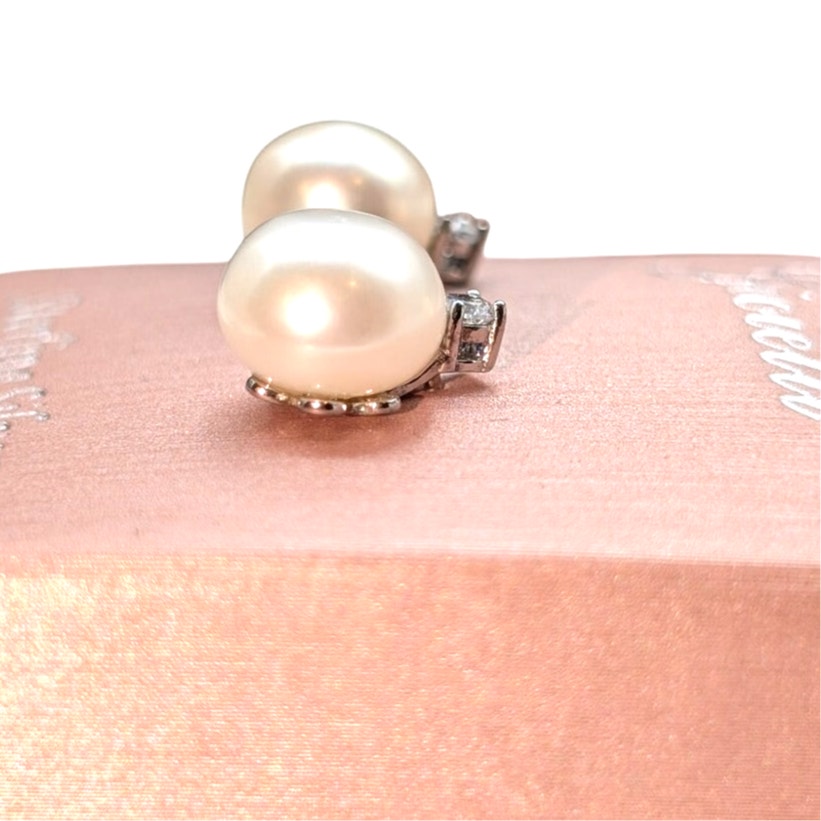 Gioielli Elegant Freshwater Pearl CZ Sterling Silver Stud Earrings NWT