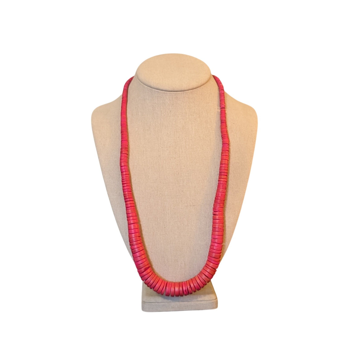 Vintage Pink Graduated Wood Disk Bead Necklace W/ Barrel Clasp