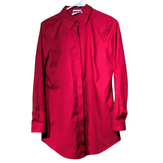 Chico's No-Iron Deep Pink Button Front Curved Hem 100% Cotton Shirt Size S/4