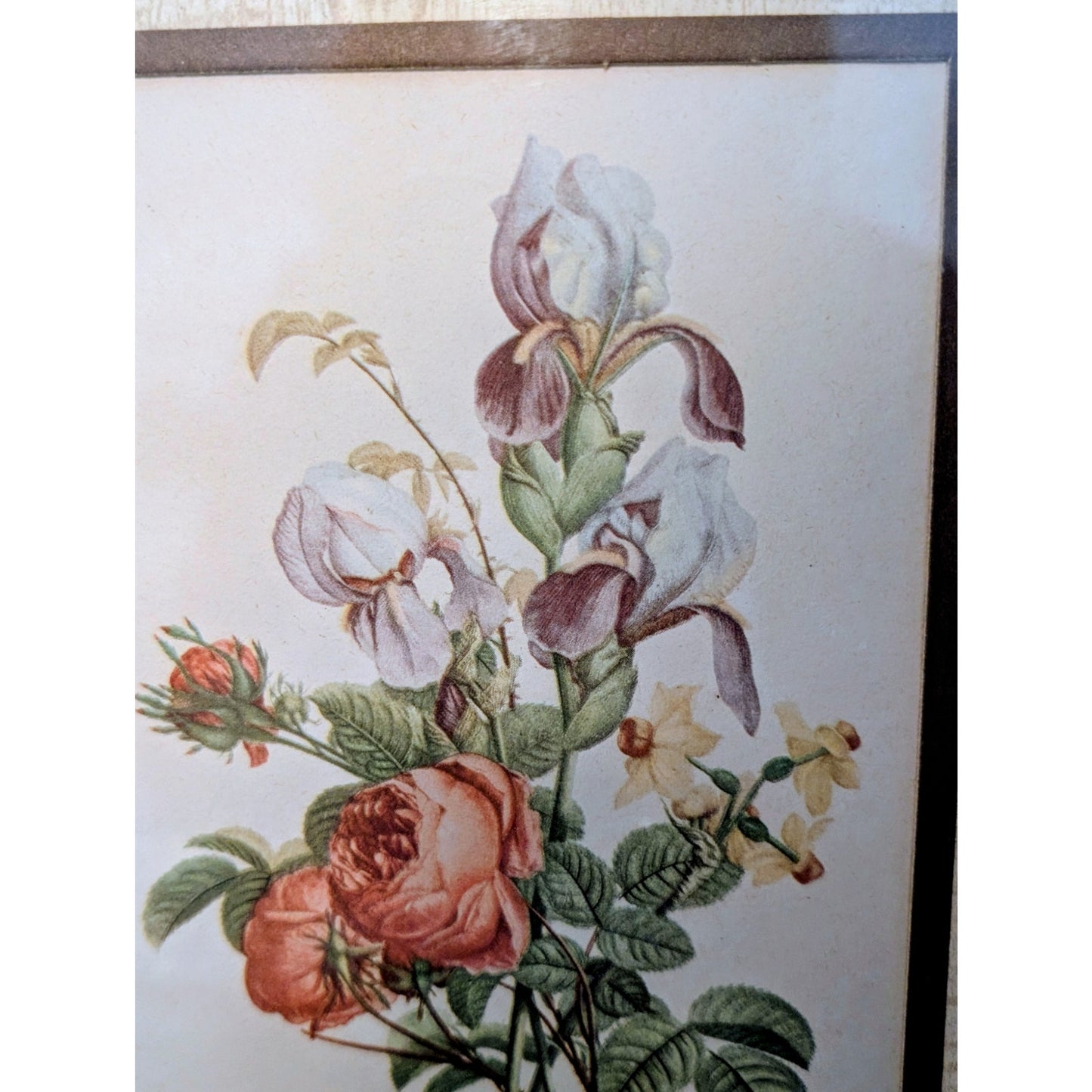 Wood Framed Vintage Iris Rose Lily Floral Bouquet Print by J.L. Prevost