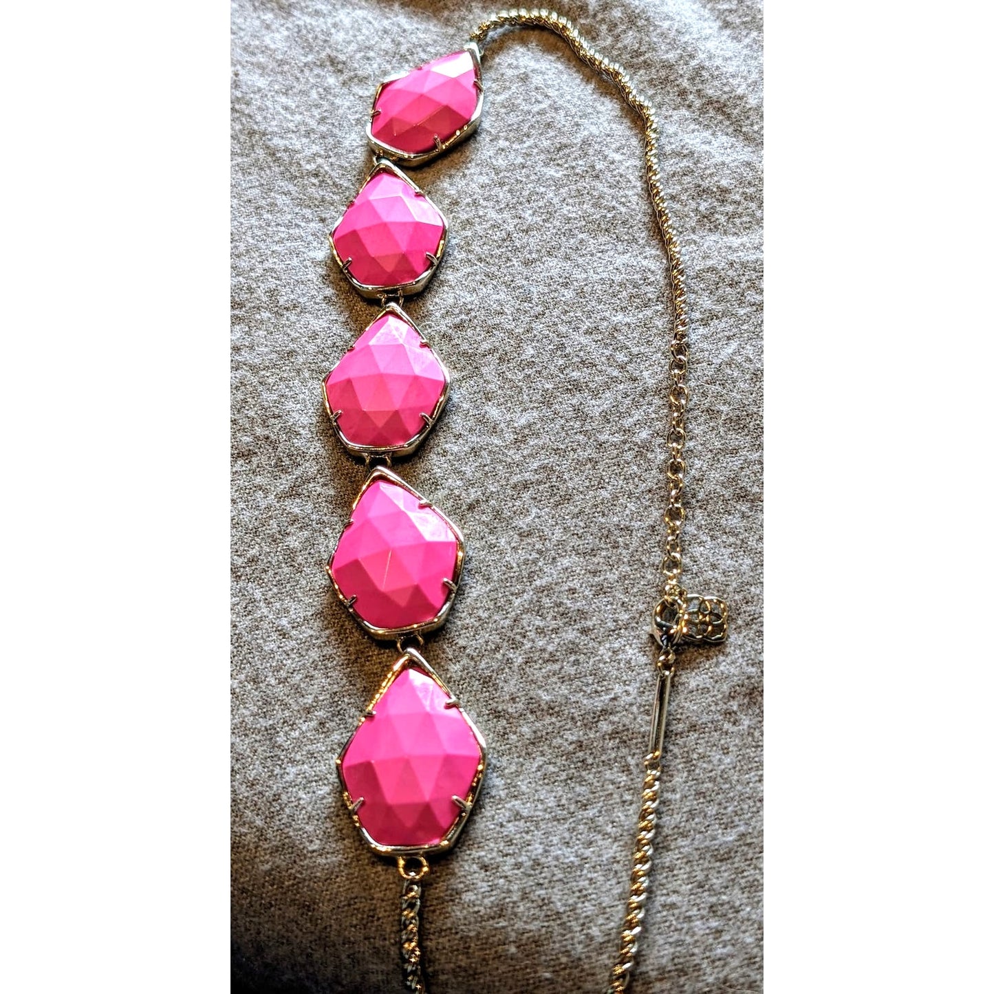 Kendra Scott Pink Five Faceted Stone Statement 18" Plus 2" Necklace