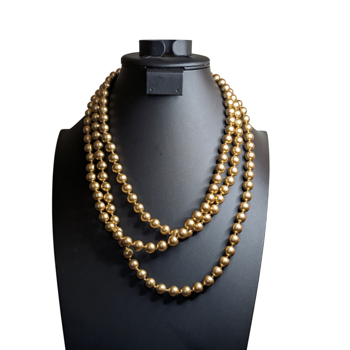70" Single Strand Individually Knotted Gold Color 8mm Faux Pearl Bead Necklace