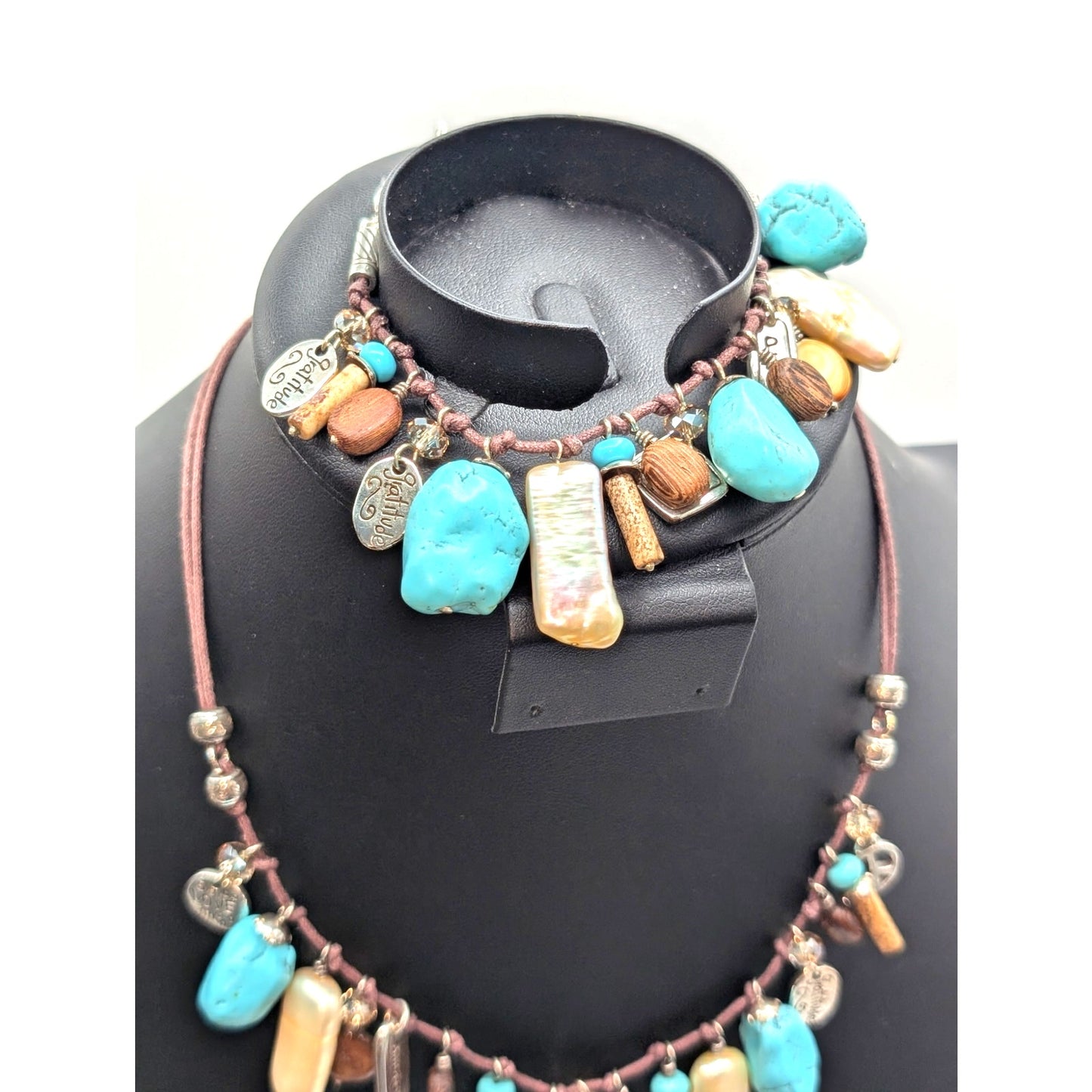Brighton Imagine Love Peace Gratitude Charm Dangle Necklace & Bracelet Set