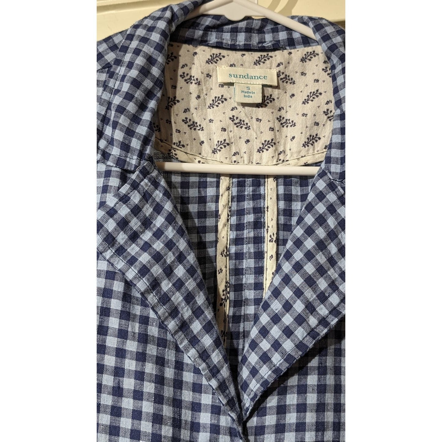 Sundance Ziri 100% Linen Blue Gingham Cinch Back Jacket Womens Sz S (4-6)