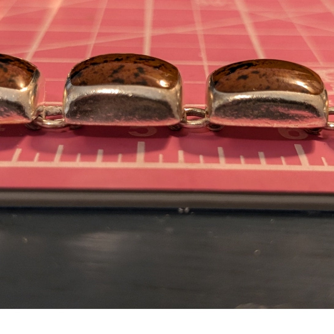 Vintage Taxco Mexico 925 Sterling Mahogany Obsidian Bracelet