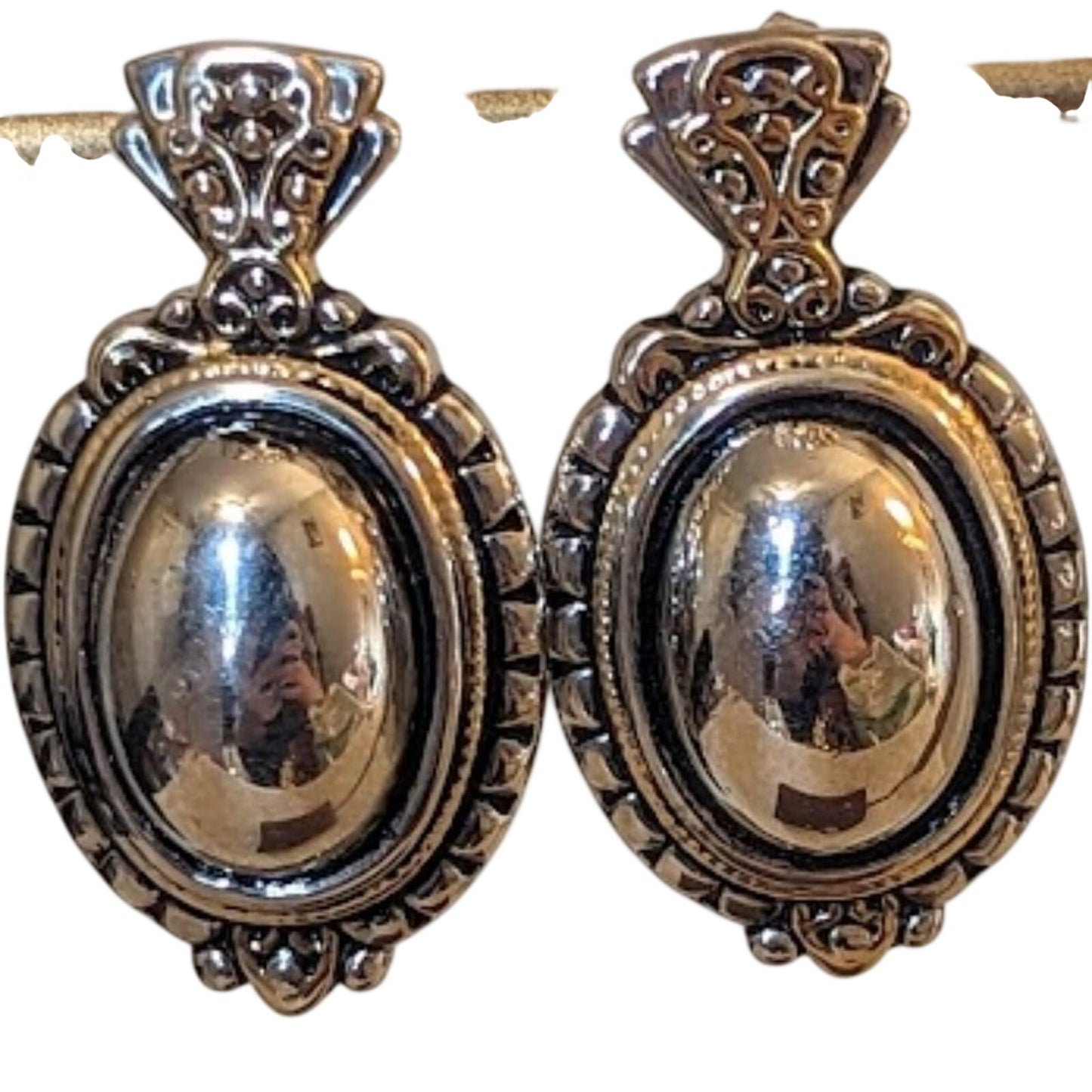 Two Toned Large Oblong Domed Pierced Earrings