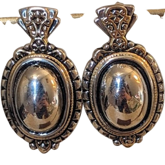 Two Toned Large Oblong Domed Pierced Earrings
