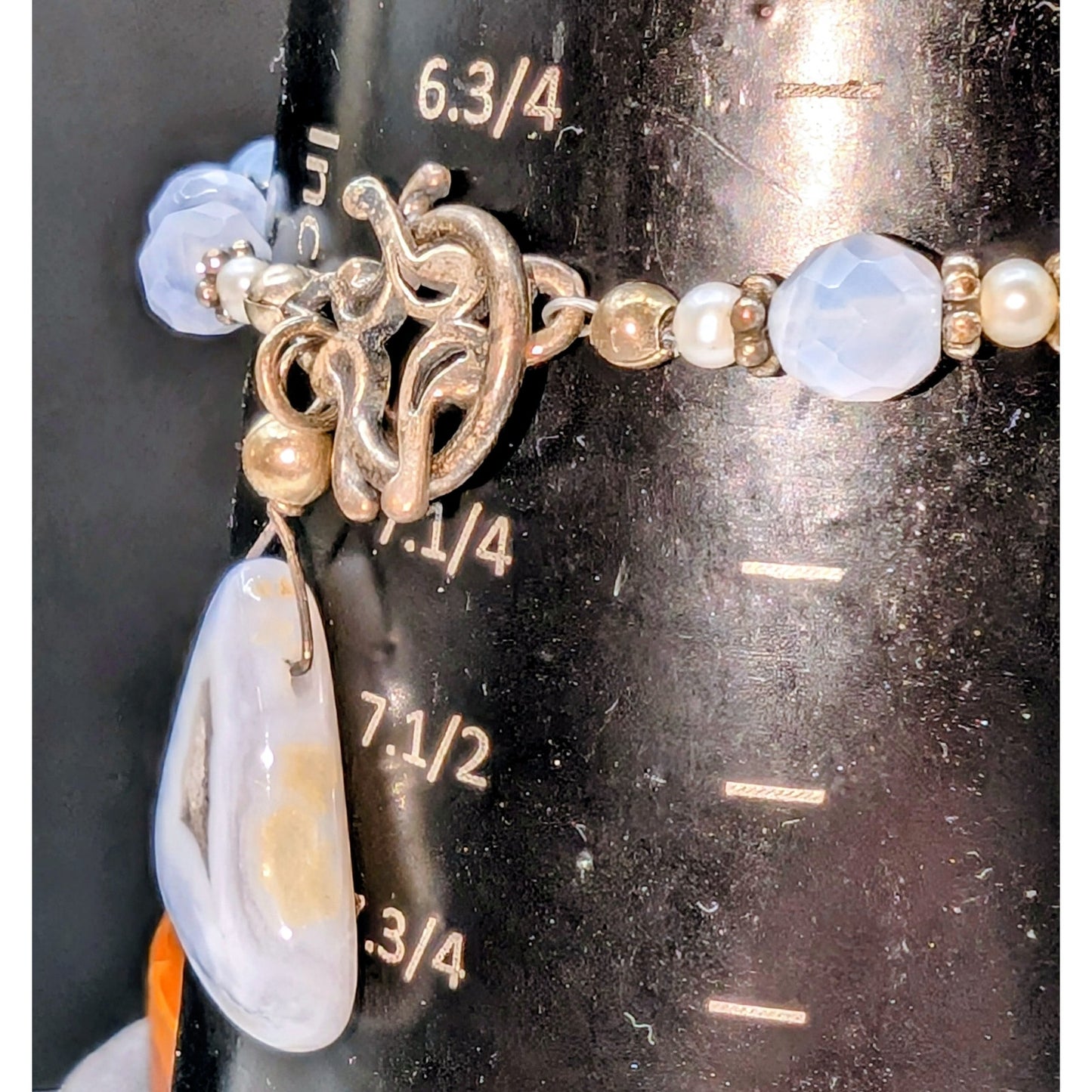 Blue Agate Seed Pearl Beaded Toggle Closure Bracelet