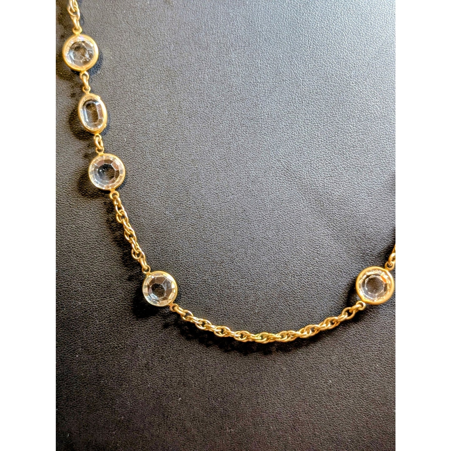 Vintage Signed Miriam Haskell Crystal Gold Tone Chain Long Necklace