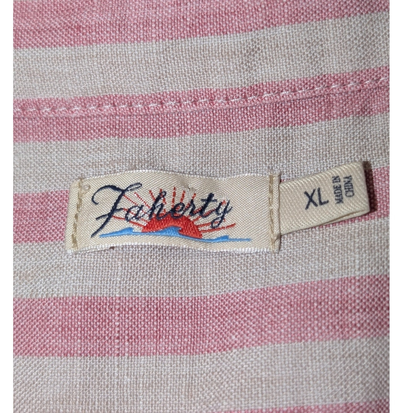 Faherty Malibu Pink Stripe Sleeveless Linen Button Front Shirt Womens Sz XL