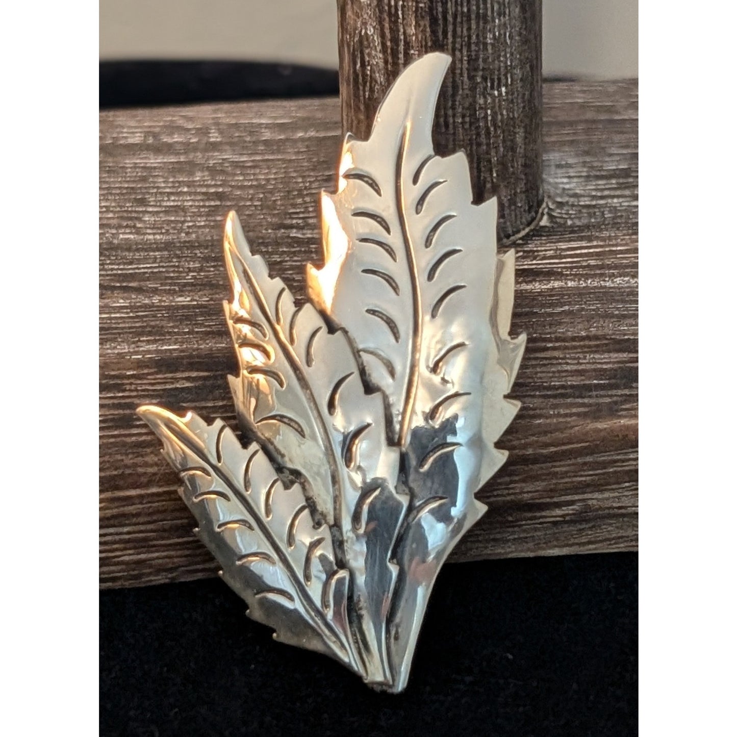 Vintage 50s-60s Mexico Signed 925 Silver Three Leaf Brooch 8g