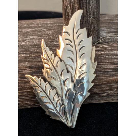 Vintage 50s-60s Mexico Signed 925 Silver Three Leaf Brooch 8g
