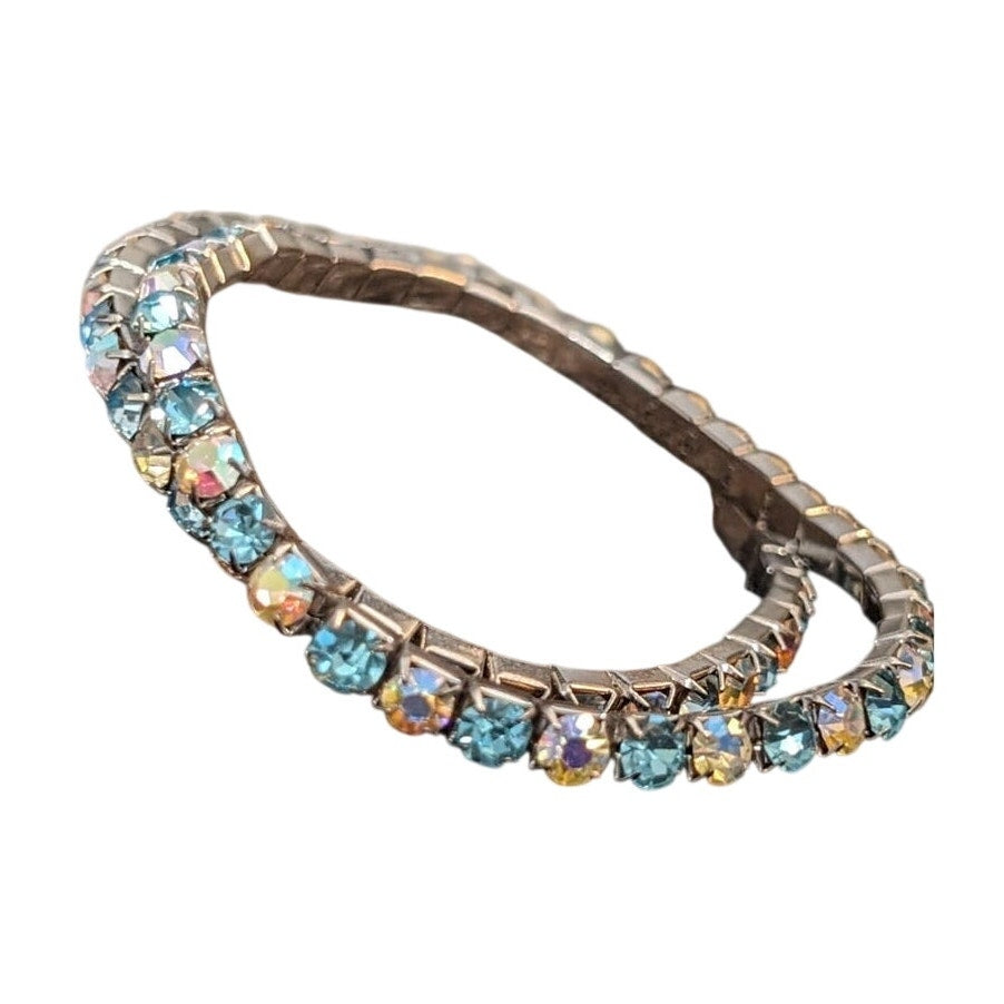 Two Vintage Stretch AB Blue and Clear AB Crystal Bracelets