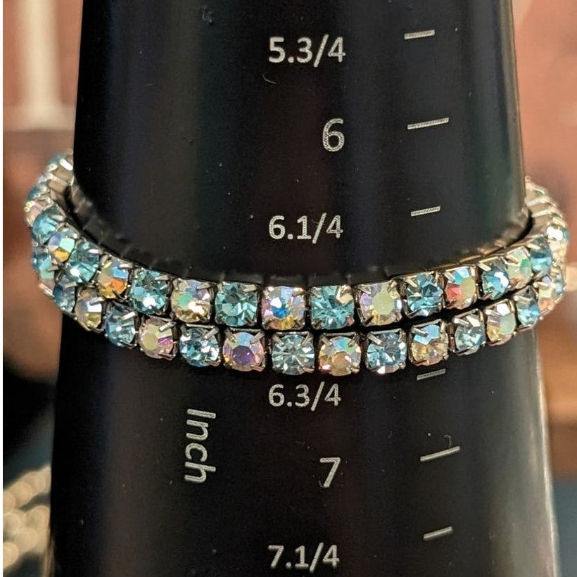 Two Vintage Stretch AB Blue and Clear AB Crystal Bracelets