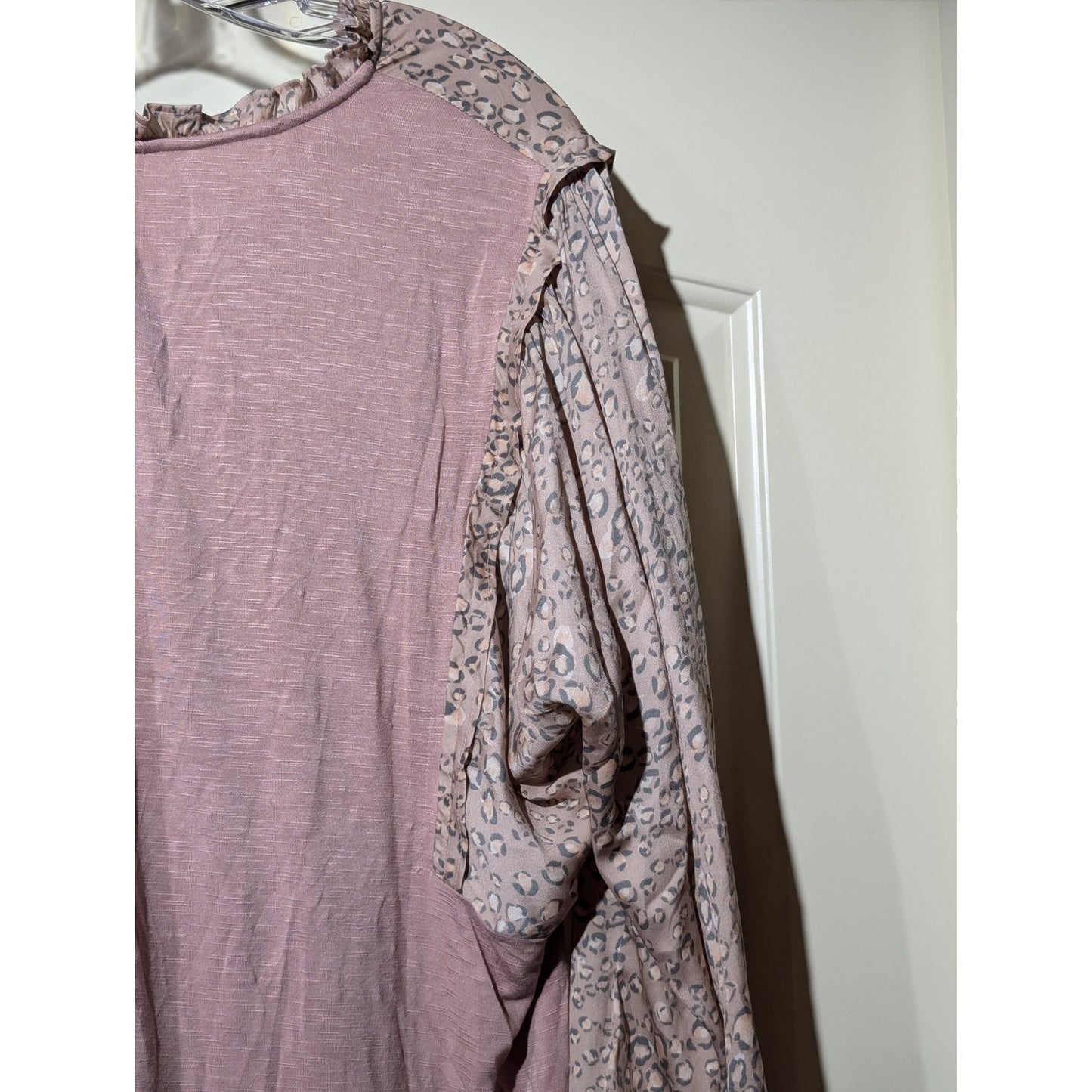 Left Coast by Dolan Rose Animal Print Ruffle Tie Neck Long Sleeve Blouse Sz 1X
