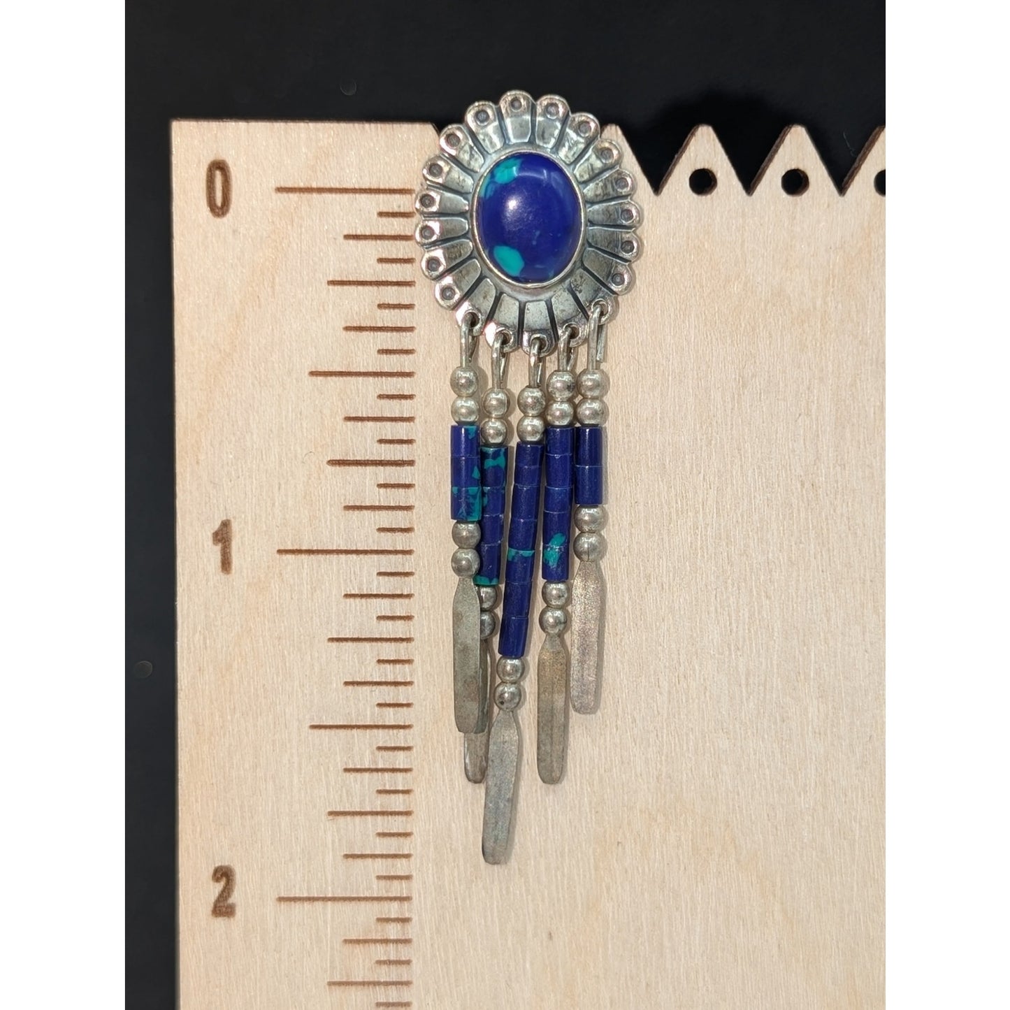 Vintage QT Sterling Native American Azurite Dangle Post Earrings