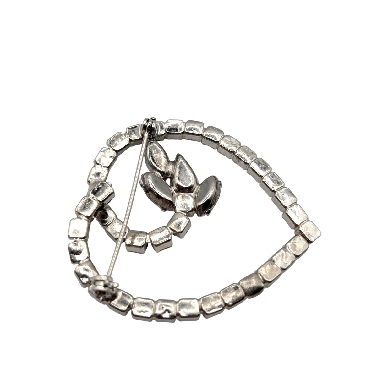 Vintage Round Teardrop Marquis Rhinestone Heart Silver Tone Brooch