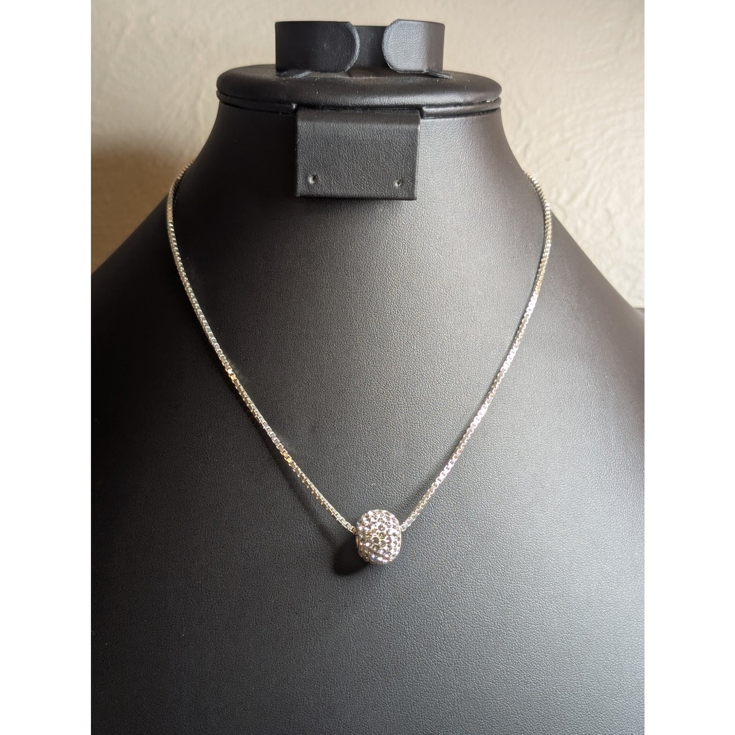 CZ Crystal Rondelle Bead 925 Italy Sterling Silver Box Chain 18" Necklace