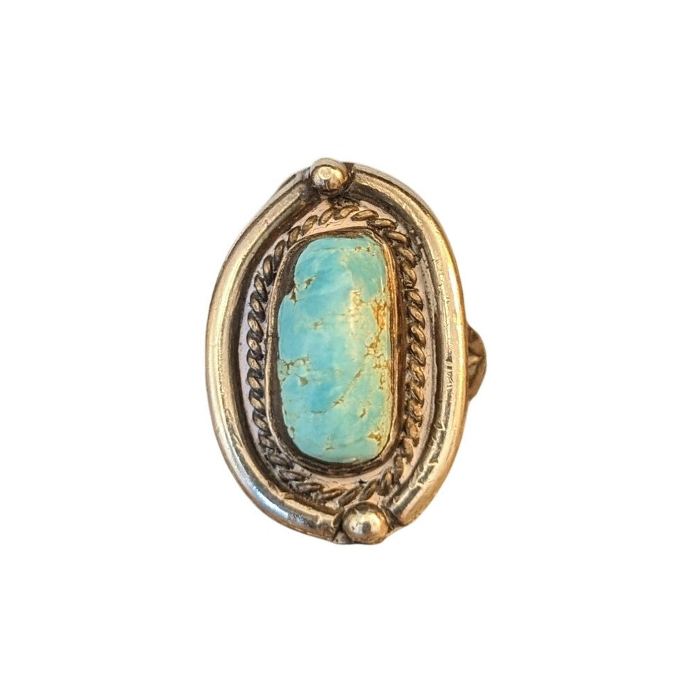 Vintage 60s 925 Sterling Silver Southwestern Turquoise Ring Size 4.5