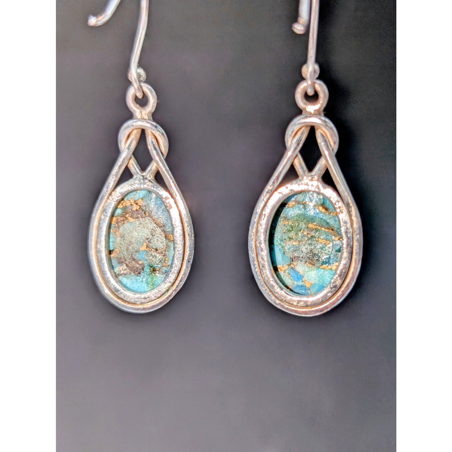925 Sterling Silver Blue Copper Turquoise Dangle Earrings