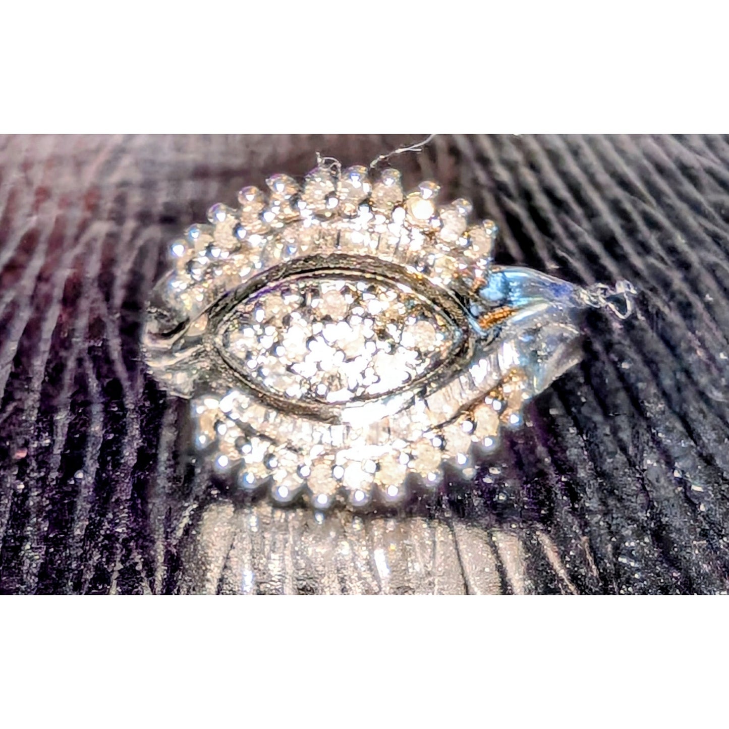 925 Sterling Silver Baguette & Round Diamond Ring Size 7