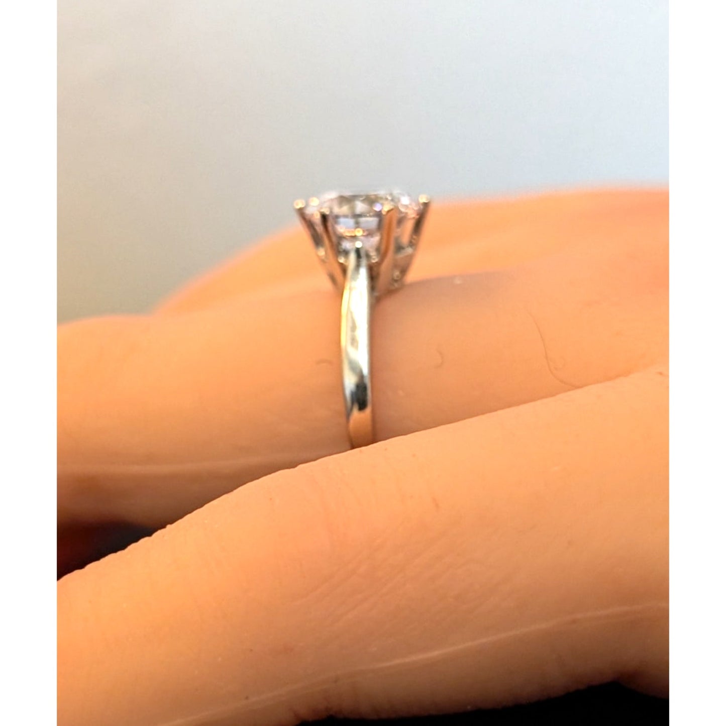 Six Prong Large CZ Solitaire 925 Sterling Silver Engagement Ring Size 4.75