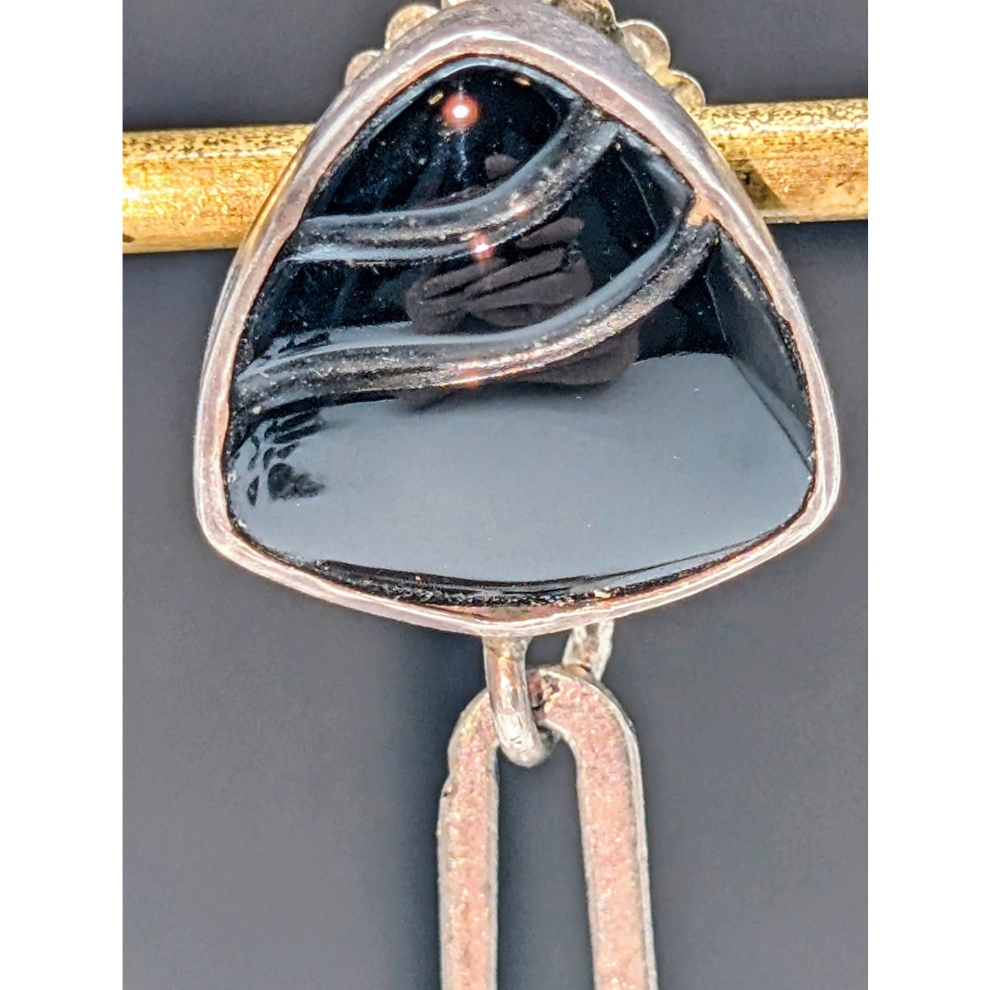 Vtg Tabra 14K Gold Post 925 Sterling Silver Carved Onyx Drop Earrings 18.34g