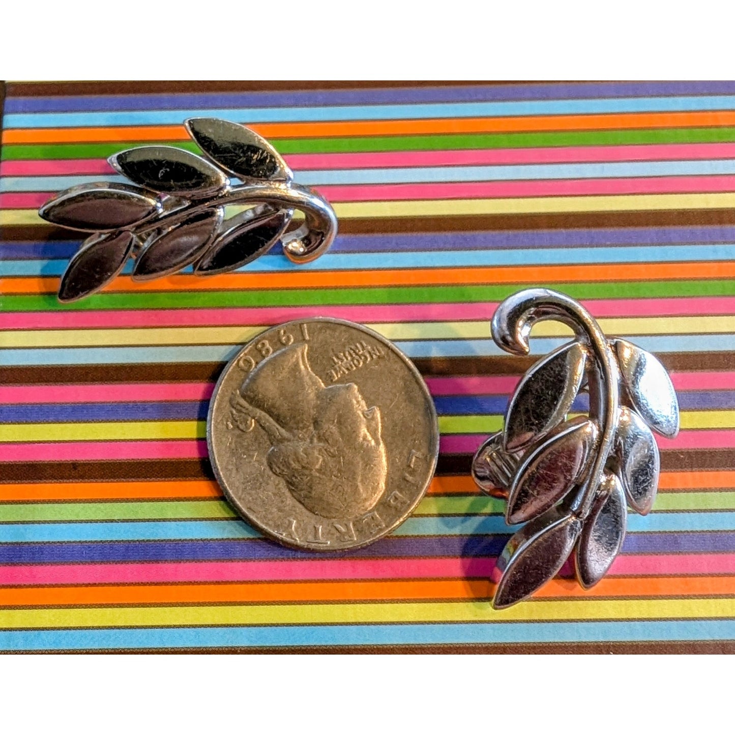 Vintage Monet Silver Tone Leaf Clip On Earrings