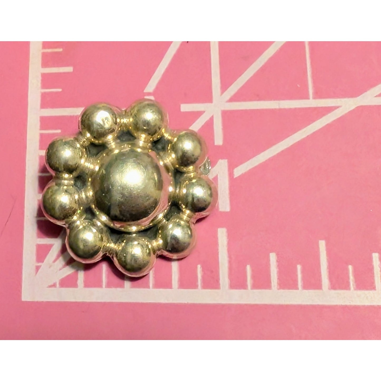 Vintage Taxco 925 Sterling Silver Domed Beaded Flower Clip On Earrings 13.19g