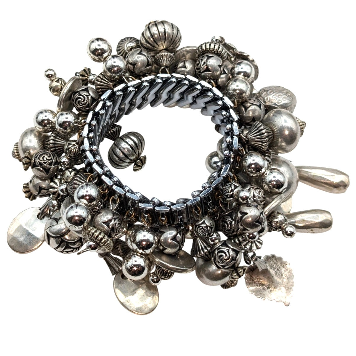 Vintage 80s/90s Cha Cha Expansion Dangling Charm Silver Tone Bracelet