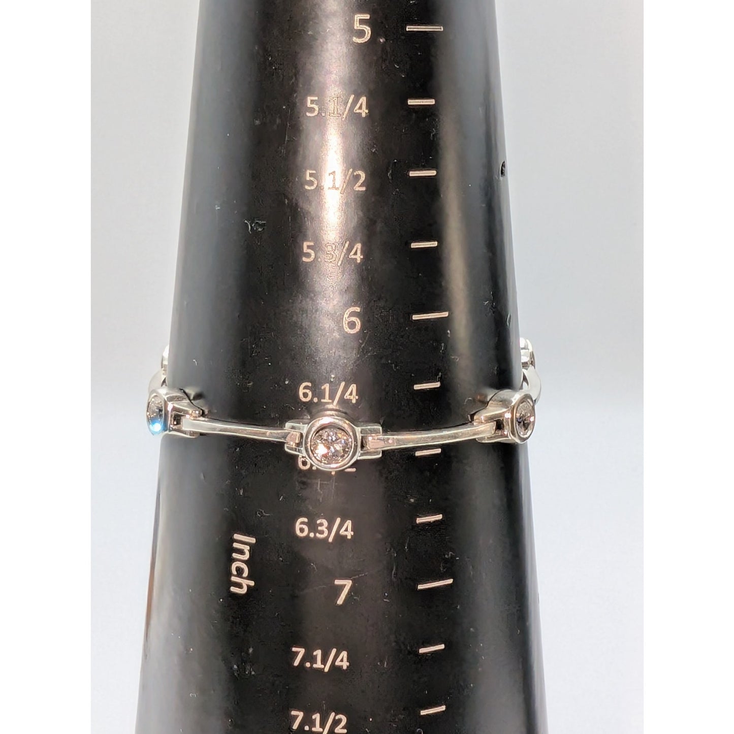 VTG 925 Sterling Bezel Set CZ Bar Link Tennis 7" Slide In W/ Safety Bracelet