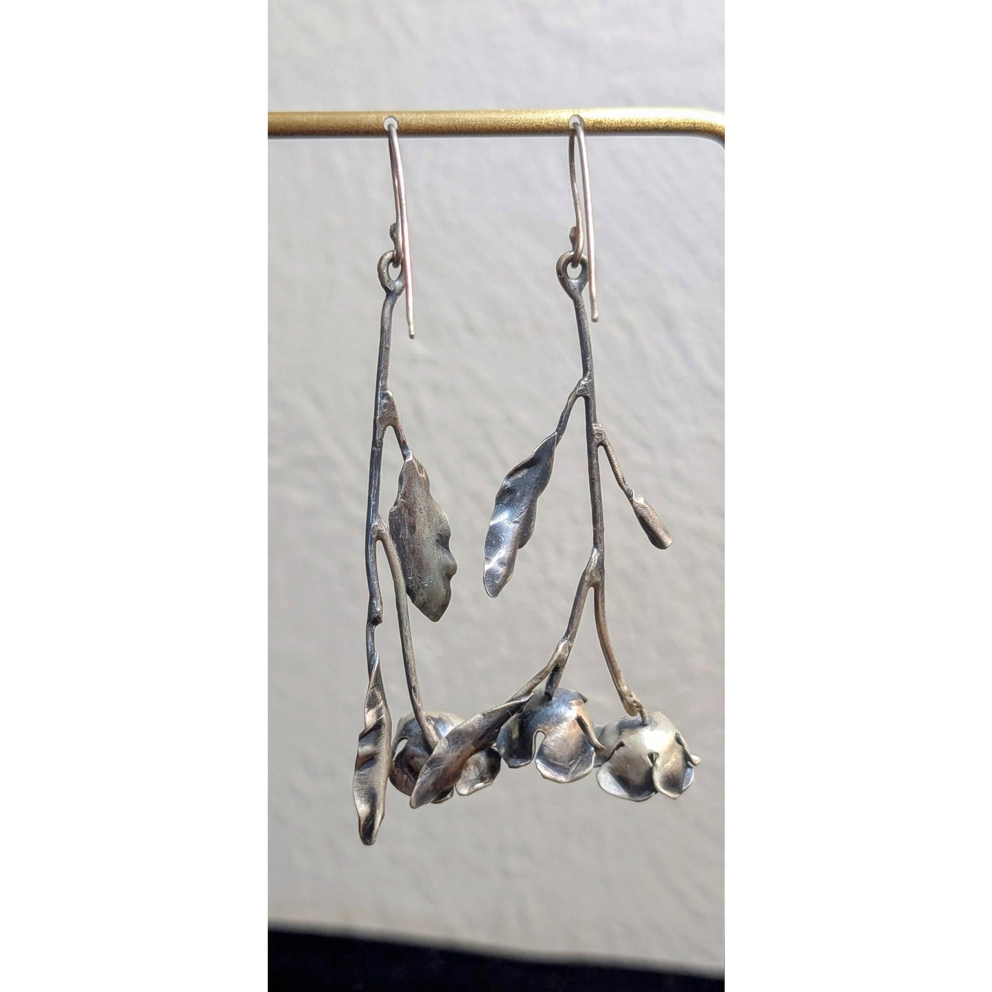 Long Stem Flower Artisan Designed Argentium Sterling Earrings