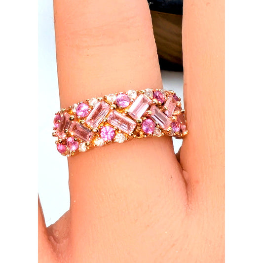Pink Sapphire Pink & White CZ 18K Rose Gold 925 Sterling Silver Ring Size 6.75