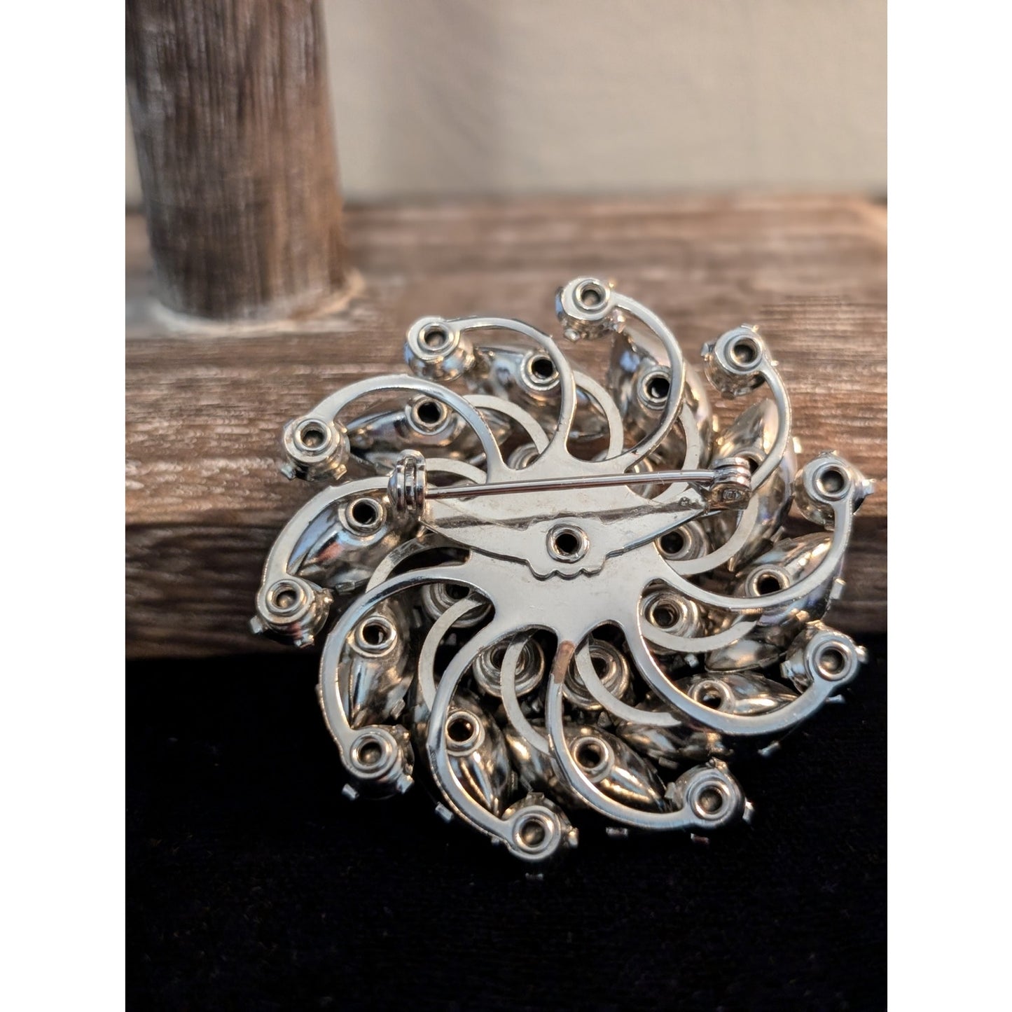 Lot of Two Vintage Rhinestone Silver Tone Brooches