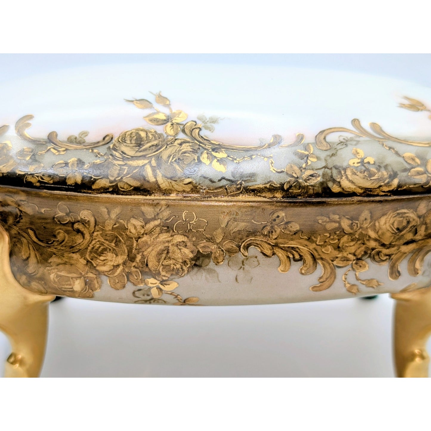 Vtg/Antique Signed Louise Gold Footed China Oval Hand Painted Trinket Box