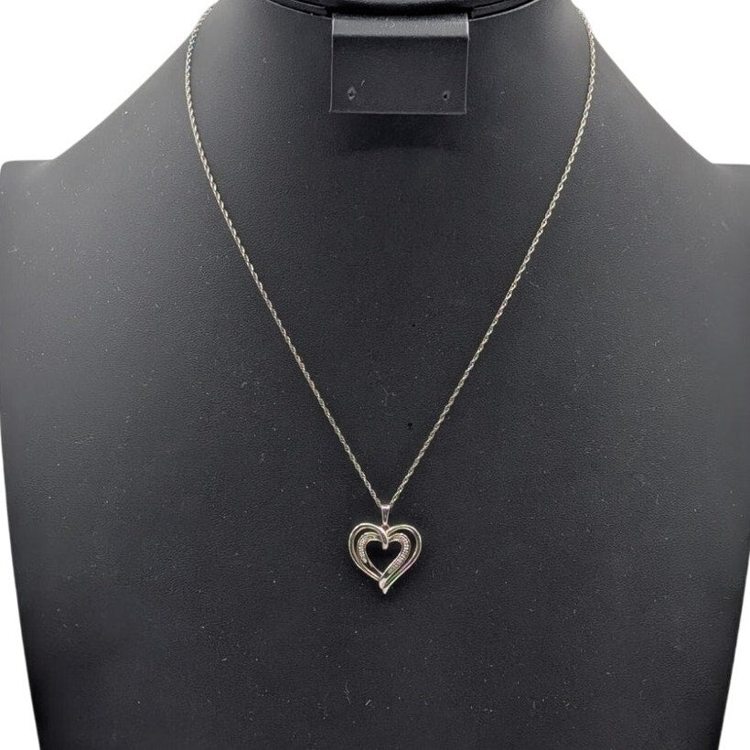 Allure Gems LLC 925 Sterling Diamond Accent Two Hearts Forever Pendant Necklace