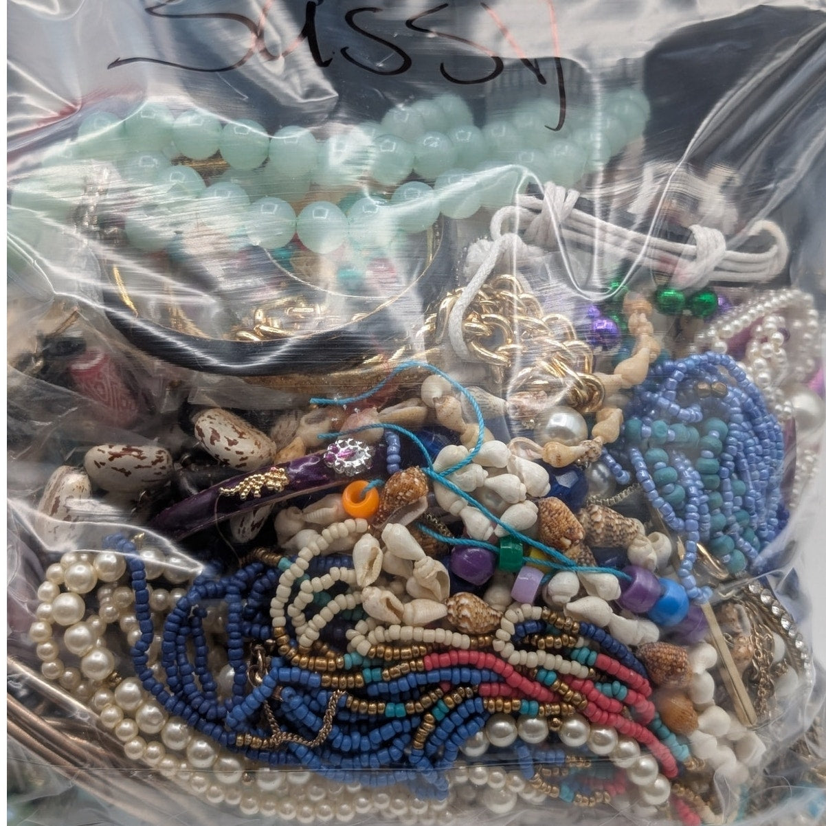 Jewelry Lot Sassy Repurpose Bag Over 4 Pounds Beads & Possible Wearable Pieces