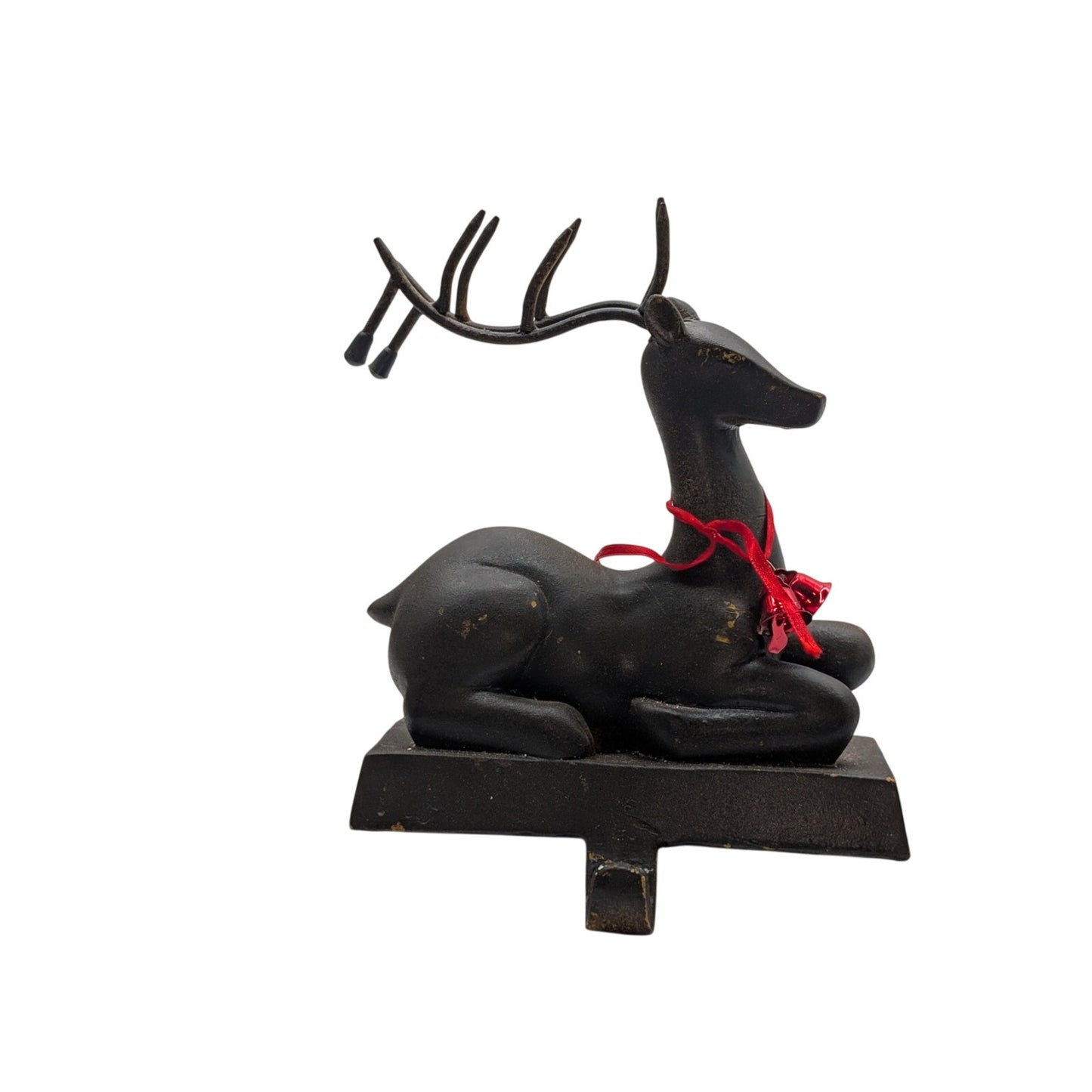 Christmas Sitting Deer Buck Stocking Hanger Heavy Bronze Metal